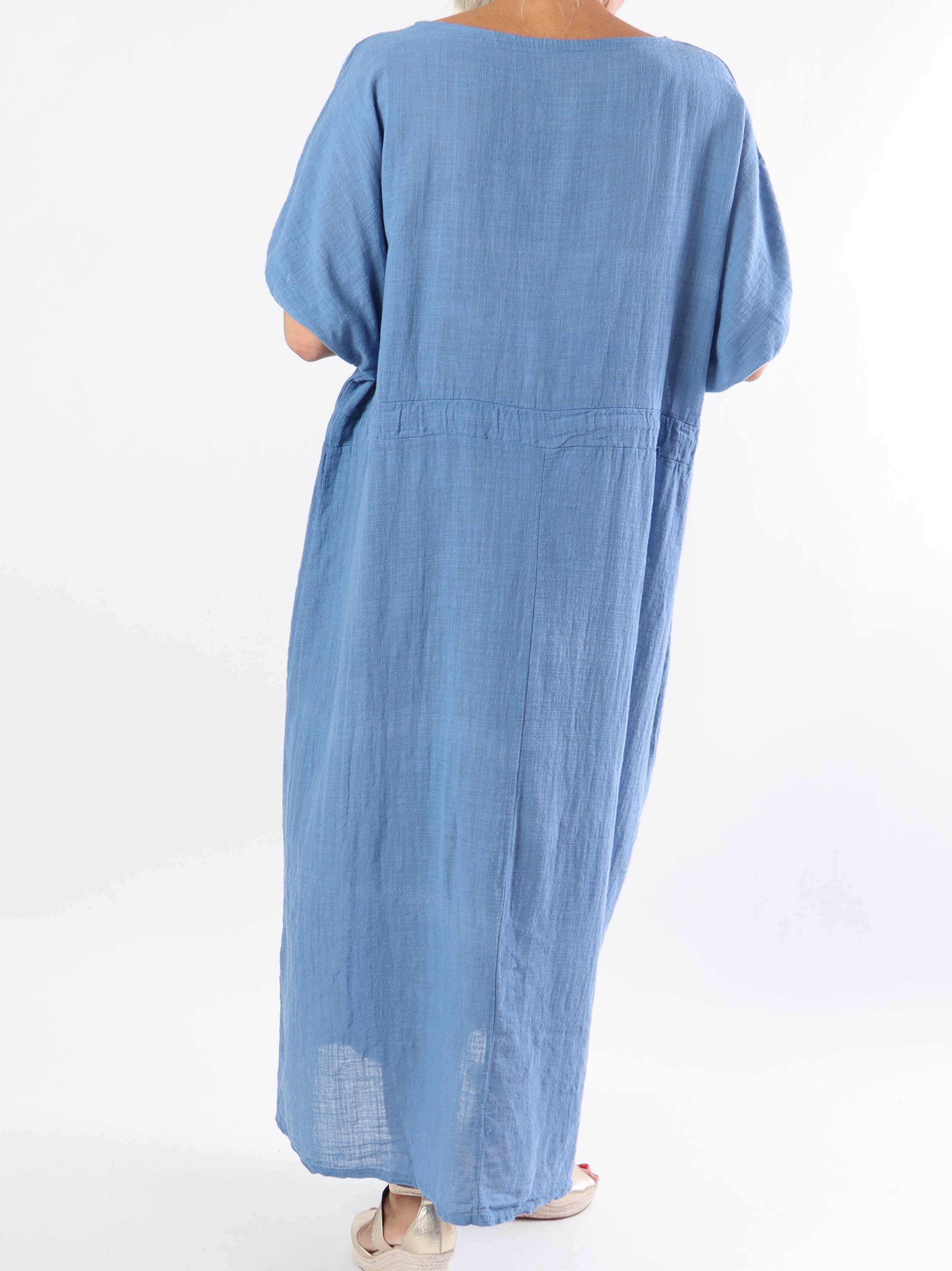 Agnete - Lang plus size kjole i bomuld med bindebånd